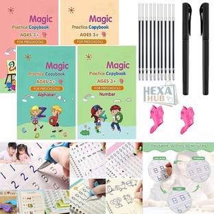 hexa hub Magic Practice boo k (4 BOOK + 1 PEN + 10 REFILL) for kids Reusable Writing Tool Sketch Pad