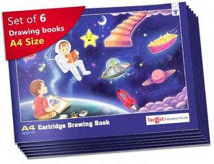 Target Publications Drawing Book A4 Size Approx | Sketch Pad for Kids, Students and Artists | White Blank Cartridge Papers (34 Pages) | 29.5 cm x 21 cm Approx | Soft Cover | Best Premium Experience for Drawing, Colouring and Painting | Pack of 6 Sketch Pad