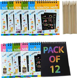 BEESLANZ Return Gifts for Birthday-12 pcs Scratch Book small -Creative Return Gift items Sketch Pad