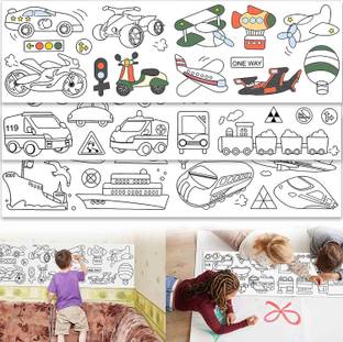 कलरफिश Coloring Re-Stick Drawing Paper Roll for Kids, 118 x 12 Inch Large (Vehicle) स्केच पैड