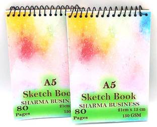 KRASHTIC Sketch Book For Wiro Bound A5 Size For Drawing Painting and Sketching Set of 2 Sketch Pad