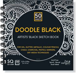 Zen Sangam Express your Mind Doodle Black Paper Sketchbook Drawing Note, 15cm x 15cm (Square) - 120GSM - 50 Sheets (100 Pages) - Wiro Spiral Black paper sketch book Sketch Pad