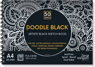 Zen Sangam Express your Mind Doodle Black Paper Sketchbook Drawing Note, A4 (Landscape) - 120GSM - 50 Sheets (100 Pages) - Wiro Spiral Black paper sketch book Sketch Pad