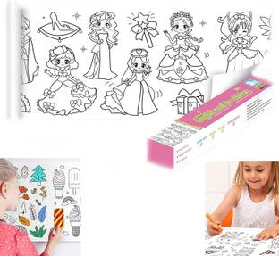KolorFish Coloring Re-Stick Drawing Paper Roll for Kids, 118X12 Inch Large (Princess) Sketch Pad