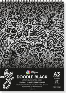 Zen Sangam Express your Mind Doodle Black Paper Sketchbook Drawing Note, A3 (Landscape) - 120GSM - 25 Sheets (50 Pages) - Wiro Spiral Black paper sketch book Sketch Pad
