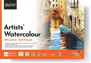 BRuSTRO Artist 25% Cotton Watercolour Pad Cold Pressed 200 GSM A4 Pad 20 Sheets Sketch Pad