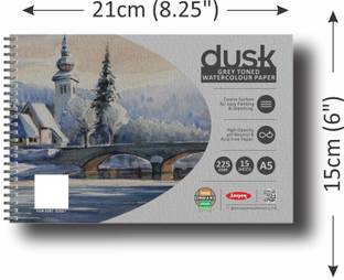 ANUPAM Dusk Grey Watercolour Paper Book - Cold Pressed - Wiro Bound - 225 GSM - A5 Sketch Pad