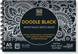 Zen Sangam Express your Mind Doodle Black Paper Sketchbook Drawing Note, A5 (Landscape) - 120GSM - 50 Sheets (100 Pages) - Wiro Spiral Black paper sketch book Sketch Pad