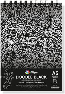 Zen Sangam Express your Mind Doodle Black Paper Sketchbook Drawing Note, A5 (Landscape) - 120GSM - 50 Sheets (100 Pages) - Wiro Spiral Black paper sketch book Sketch Pad