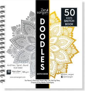 Zen Sangam Express your Mind Artists' Square (15cm x 15cm) Doodle Sketch Pad Drawing Notebook - 50 Sheets (100 Pages) - 120 GSM, Spiral-Bound Sketchpad for Beginners, Acid Free Paper for Doodling, Drawing Sketch Pad