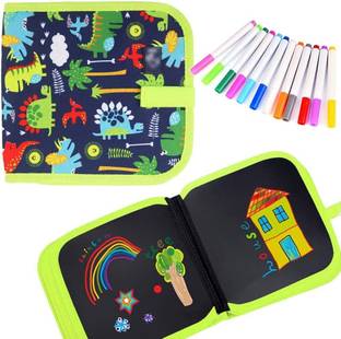 Quickfit Doodle Art Book, Reusable Drawing Pads with 12 Watercolor Pens & 2 Wipes for Sketch Pad