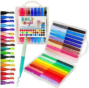 Sanchi Creation Water Based Colour Pens - Twin Tip Coloring Sketch Pens, 18 Pcs, 36 Colors Art Markers Colour Sketch Pens Set for Kids, Artists Sketching Drawing Materials Nib Sketch Pens