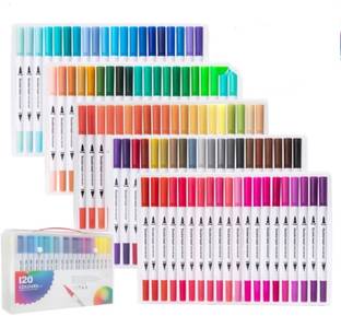 feelhigh 120 Dual Head Water Based Drawing Soft Brush Fineline Tip Color Pen Set fine Nib Sketch Pens
