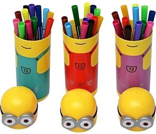 BIGWHEEL Minions Character Sketch Pens Box With 12 Pens Superfine Nib Sketch Pens  with Washable Ink