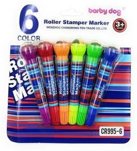 AMB 2 In 1 Roller Stamper Marker Pen Stationary (6 Pcs Set) Pen for Kids