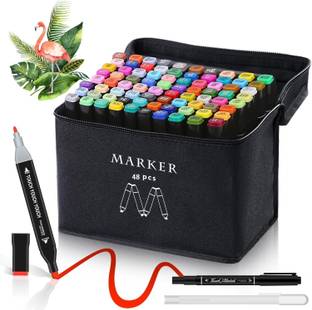 Chibro Multi Colour Dual Tip 48 Pcs Colours Art Markers Sketch Pens With Carrying Case Nib Sketch Pens