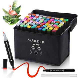SHRIYEI Dual Tip Art Markers-48 48 PCS Bullet and Calligraphy Alcohol Ink Marker Nib Nib Sketch Pens