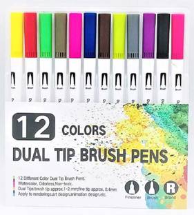 Daizen's 12 Dual Tip Marker Painting Brush | Sketch Pen with Washable Ink | Nib Sketch Pens  with Washable Ink