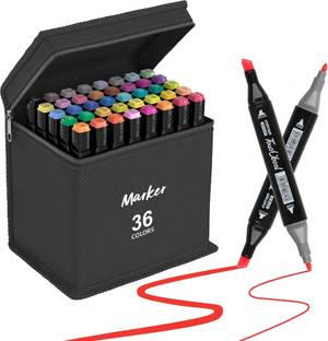 KLIFFOO 36 Colors Dual Tip Alcohol Marker with Carry Case for Painting, Drawing, Artist Chisel & Fine Permanent Coloring Marker Sketch Pens for Kids & Adults, Model K36 Nib Sketch Pens