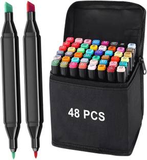 CARINSTA Dual Tip Art Markers-48 CI008 48 PCS Bullet and Calligraphy Alcohol Ink Marker Nib Sketch Pens