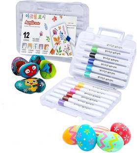 ASTIKAYA 12 pcs dual tip Acrylic Pens, Widely Used Waterproof Acrylic Paint Markers for Canvas,Wood,Glass,Ceramic, Fabric Nib Sketch Pens  with Washable Ink