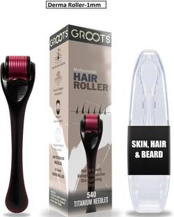 Groots Derma Roller 1 mm, with 540 Titanium Needles For Scalp, Face and Beard