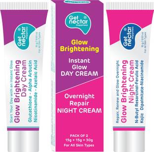 Get Nectar Happiness Glow Brightening Day & Night Cream Duo with Glutathione, Alpha Arbutin, Niacinamide, Kojic Acid & Ferulic Acid for Dark Spots, Pigmentation, Tan Removal