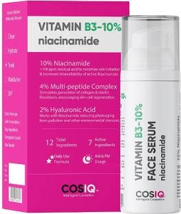 Cos-IQ Niacinamide Vitamin B3-10% Daily Use Face Serum 30ml | 1% Multi-Peptide Complex and 2% HA | For Blemishes, Uneven Skin Texture, Dark Spots, Acne Marks