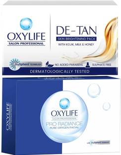 Oxylife De-Tan Skin Brightening Pack + Pro Radiance Oxygen Facial Kit | Bridal Glow | Paraben & Sulphate Free