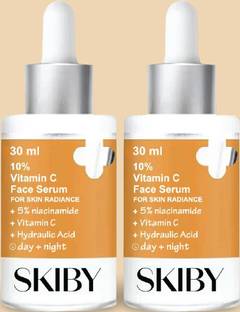 Skiby Skiby 10% Vitamin C Face Serum Combo | 5% Niacinamide & Hydraulic Acid | Acne Marks Removal Cream | Night Serum for Glowing Skin | Vitamin C Serum For Men | 30ml x 2