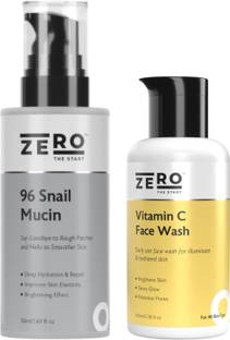 Zero The Start Vitamin C Face Wash 100 ML + 96 Snail Mucin Face Serum 50 ML Combo Pack | For Glowing Skin | For Deep Hydration and Skin Repair | For Dull Skin | For Korean Glass Skin | For Men & women | For All Skin Type