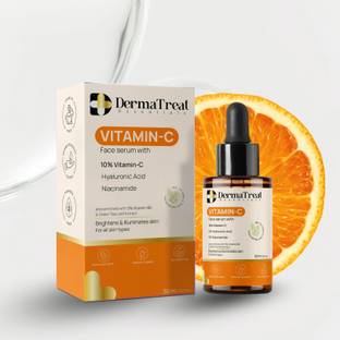 DermaTreat Essentials 10% Vitamin C Face Serum with Niacinamide & Hyaluronic Acid | Reduces Dark Spots & Treats Pigmentation | For Glowing Skin