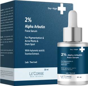 Le’Corise 2% Alpha Arbutin Serum for Pigmentation & Dark Spots Removal | With Hyaluronic Acid and Licorice extract to Remove Blemishes, Acne Marks & Tanning For Men and Women All Skin Type |
