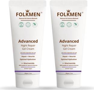 FolkMen Advanced Night Repair Gel Cream For All Skin Types With Niacinamide, Liquorice Extract & Jojoba|Recharge, Repair & Rejuvenate |For Men