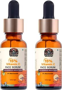 Hiscent Vitamin C Face Serum Combo – 15% Vitamin C with Ferulic Acid & Kakadu Plum for Brightening & Even Skin Tone