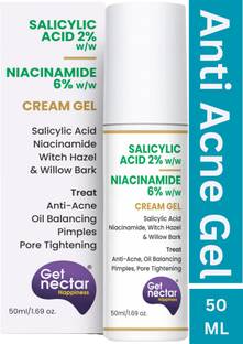 Get Nectar Happiness 2% Salicylic Acid 6% Niacinamide Acne Treatment Gel with Oil-Free for Active Acne, Pimples Oil Balancing, Pore Tightening & Brightens and Smoothens