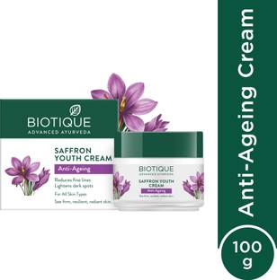 BIOTIQUE Saffron Youth Anti-Ageing Cream | Reduces Fine Lines & Lightens Dark Spots-100gm