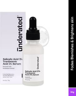 UNDERATED Salicylic Acid 2% + Tranexamic Acid 2% Serum | Anti-Acne & Brightening | Powered with Mushroom Extract | Reduces Acne Marks, Melasma, & Discoloration | For All Skin Types