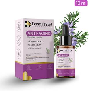DermaTreat Essentials Anti-Aging Face Serum with 2% Hyaluronic, 2% Alpha Arbutin, 10% Niacinamide Acid & Peptides For Wrinkles, Glow & Elasticity