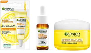 Garnier Bright Complete Vitamin C Day Face Serum 7ml + Vitamin C Over Night Face Serum 15ml + UV Serum Cream 45g