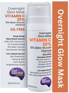 Get Nectar Happiness Overnight Glow 20% Vitamin C Mask (Oil Free) With Beta-Glucan Essence for Skin Radiance, Glowing Skin, Dark Spots & Skin Brightening Facial