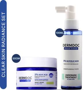 DermDoc Brighten Up Combo | 2% Kojic Acid Night Cream with Niacinamide-50g & 5% Glycolic Acid Underarm Brightening Spray Treatment