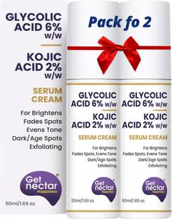 Get Nectar Happiness High Potency 6% Glycolic Acid Cream with 2% Kojic Acid Cream- for Exfoliating, Brightens, Anti-Acne and Blemishes | for All Skin Types