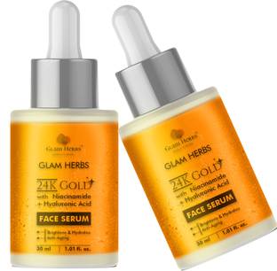 GLAM HERBS 24K Gold Niacinamide Serum 2% Hyaluronic Acid Hydration Radiance Elixir for Glowing Skin