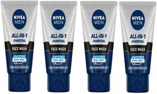 NIVEA MEN All-In-1 Face Wash with Charcoal for Deep Clean, Oil Control & Acne Reduction | Removes Dirt, Pollutants & Blackheads | Suitable for Oily Skin - 50ml (PACK OF 4)
