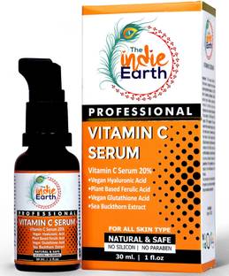 THE INDIE EARTH Vitamin C Serum with Vitamin E, Turmeric, Ferulic Acid and Vegan Glutathione Acid Serum (30 ml) For Skin Brightening, Even Skin Tone & Blemish Control