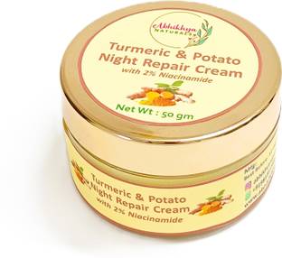 Abhikhya Naturals TURMERIC & POTATO NIGHT REPAIR CREAM 50 GM | SUPER HYDRATING | GLOWING SKIN | SOFT & SUPPLE SKIN | CLEAR FINE LINES & WRINKLES| CLEAR BLEMISHES | IMPROVES SKIN TONE | TIGHTENS SKIN PORES | NON - GREASY | FOR MEN & WOMEN