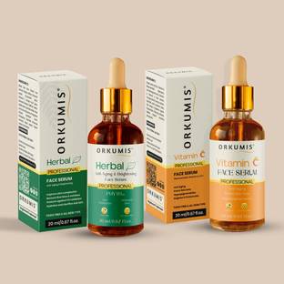 orkumis Vitamin C Face Serum + Herbal PHYTO Face Serum for Face Use this combo for Glowing & Brightening Skin Instantly | Anti-Aging Serum for Wrinkles, Fine Lines & Dark Spots | All Skin Types | 30-Days Pack of 2