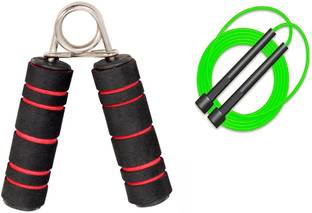 KIYA Green pencil Adjustable Skipping Rope with foam hndle handgripper Combo set Freestyle Skipping Rope
