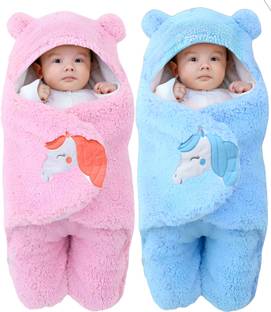 BRANDONN Embroidered Single Hooded Baby Blanket for  Mild Winter